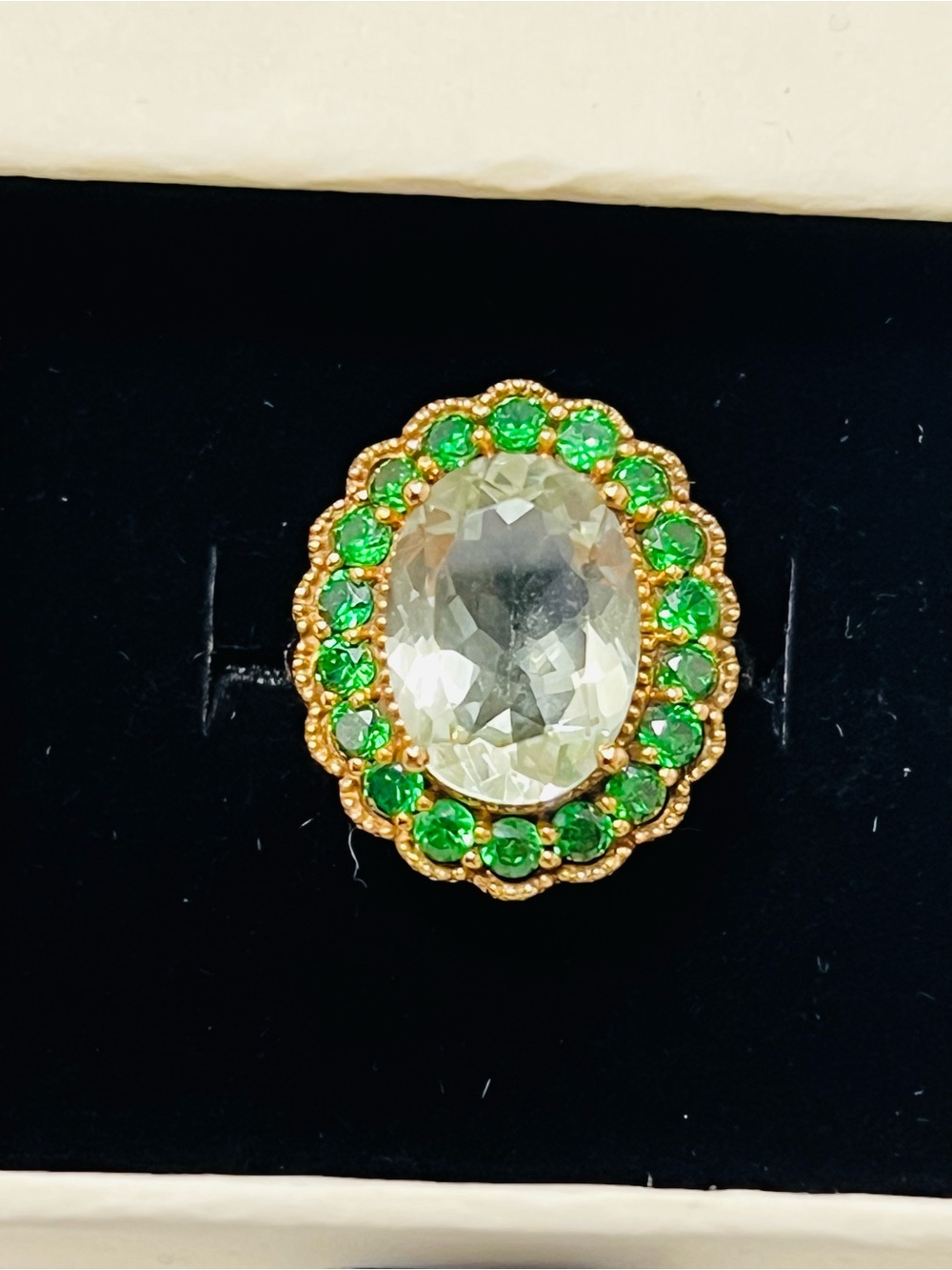 Natural Green Amethyst & chrome Diopside Ring- gold bonded sterling silver